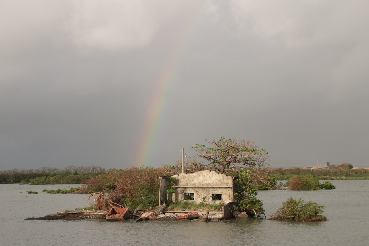 Rainbow over ruins