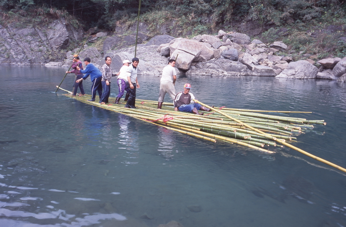 原住民利用河水運送竹子