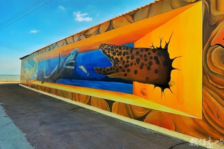 浯島蚵殼墩（復國墩）海洋大型3D大黃魚彩繪牆